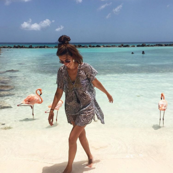 Tussen de flamingo's die loslopen op Renaissance Island