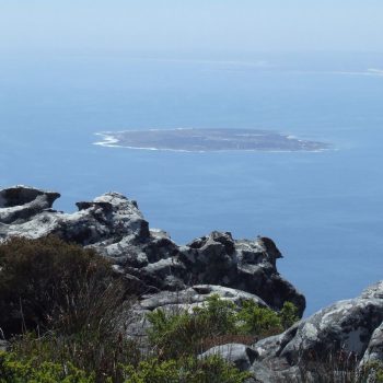 Robben eiland is te zien vanaf de Tafelberg
